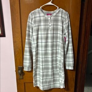 Cozy White and Gray Plaid Nightgown
